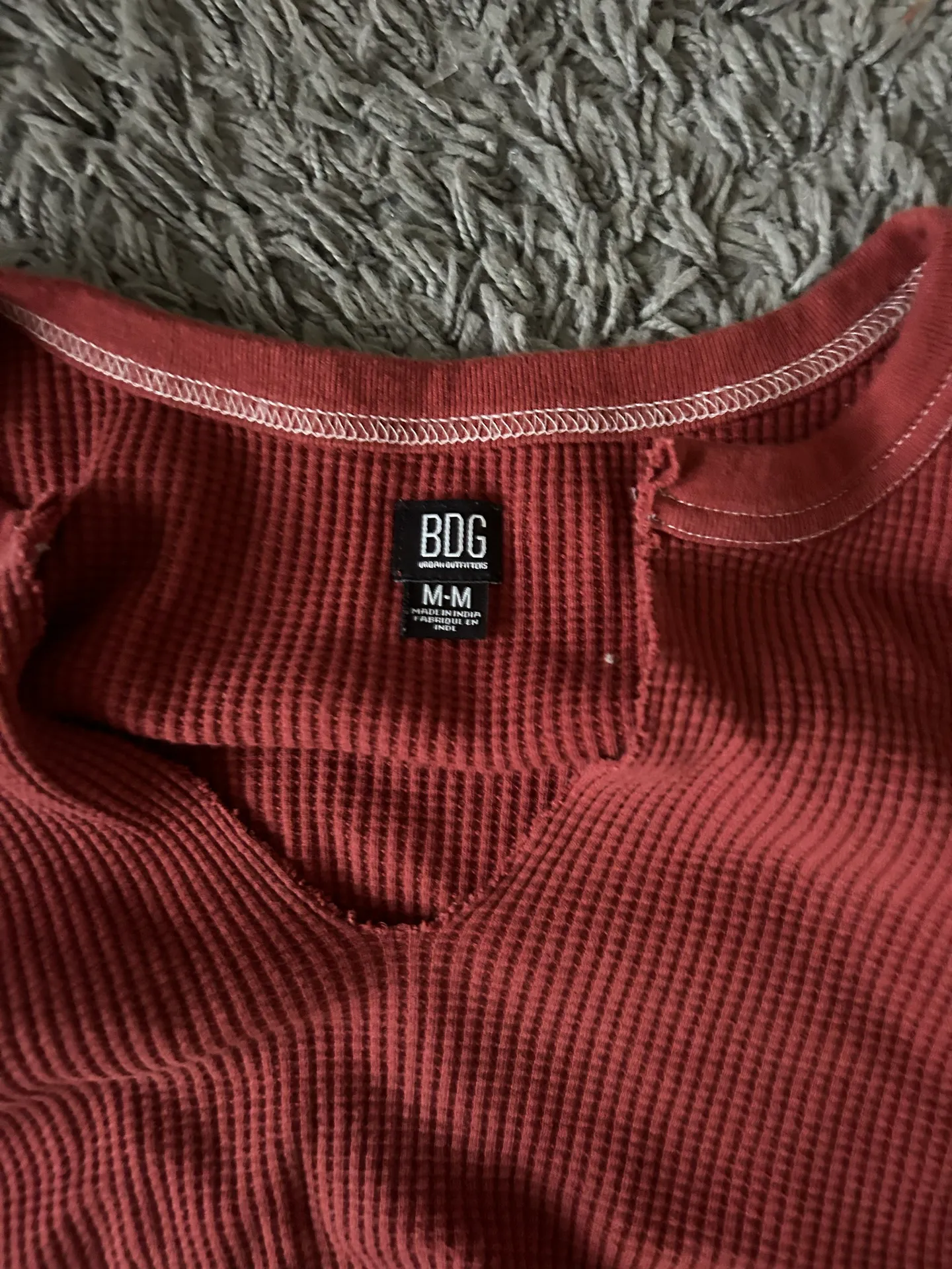 BDG Cropped Waffle Maroon Shirt - Image 2