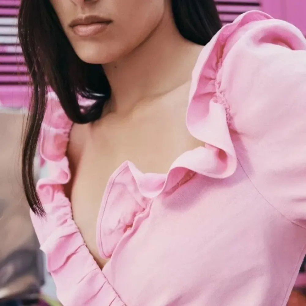 Zara Pink Linen Blend V Neck Ruffled Mini Dress - Image 4