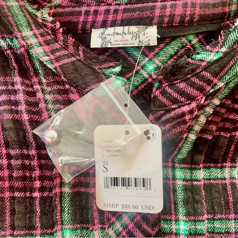 FREE PEOPLE Plaid Purple and Black Long Sleeve Shirt - Image 6