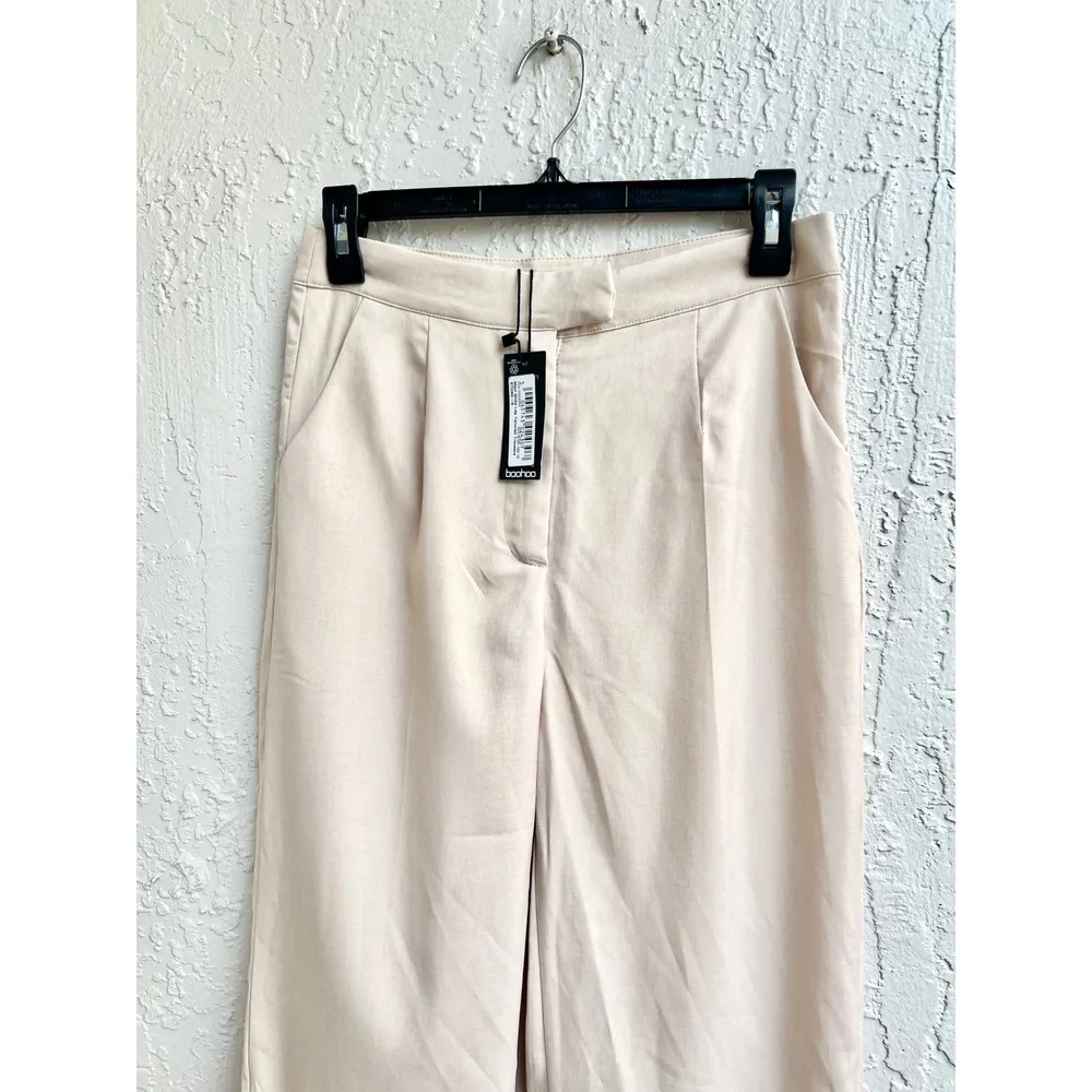 Boohoo NWT  Marl High Waisted Wide Leg Tailored Trouser Pants Stone Women's US 4 - Image 4