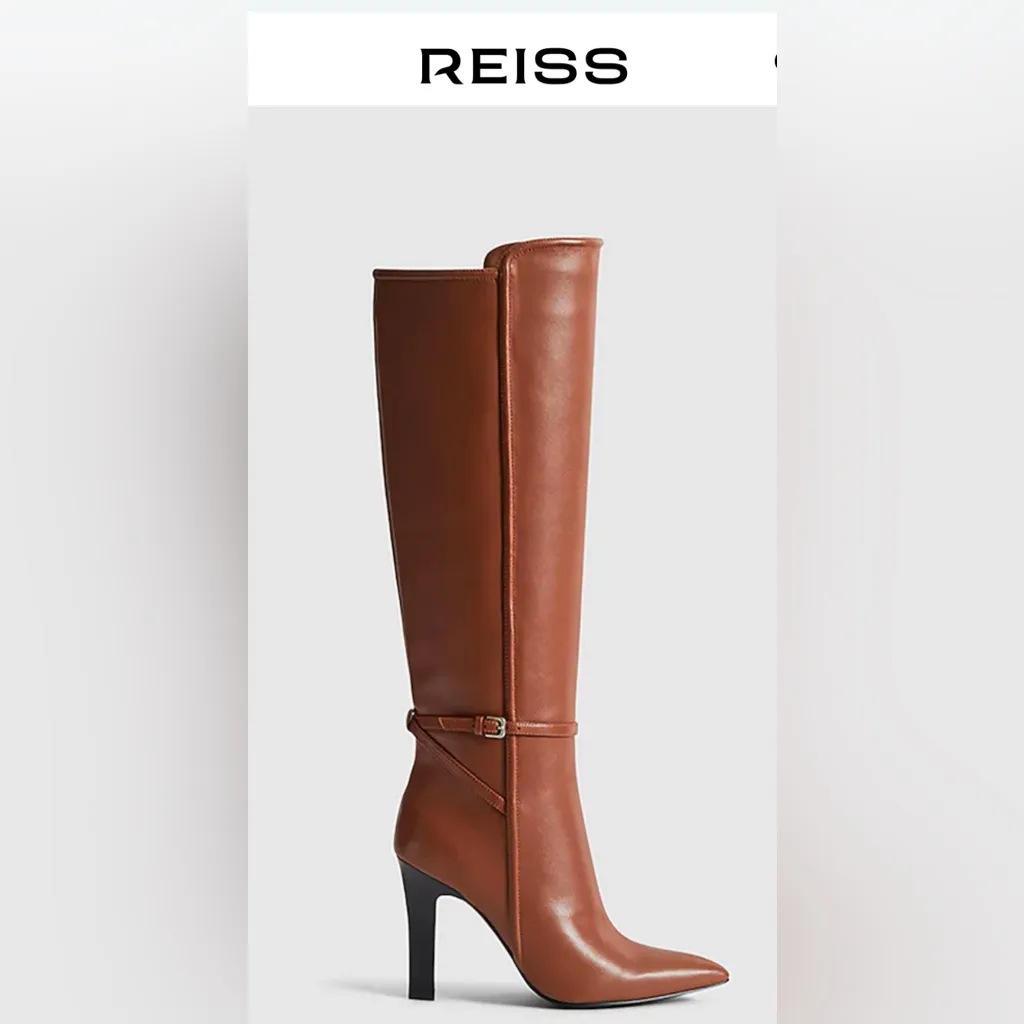 New!‎ Reiss Caitlin Leather Knee High Boots in Tan Sz 40 US 9.5 $540 - Image 3