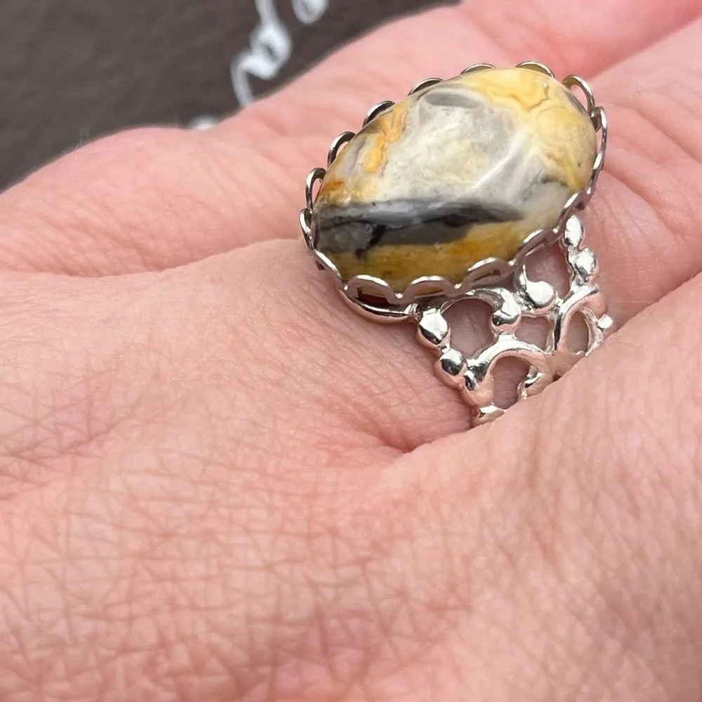 Crazy Lace Agate Adjustable Ring Stainless Steel Handmade - Image 11
