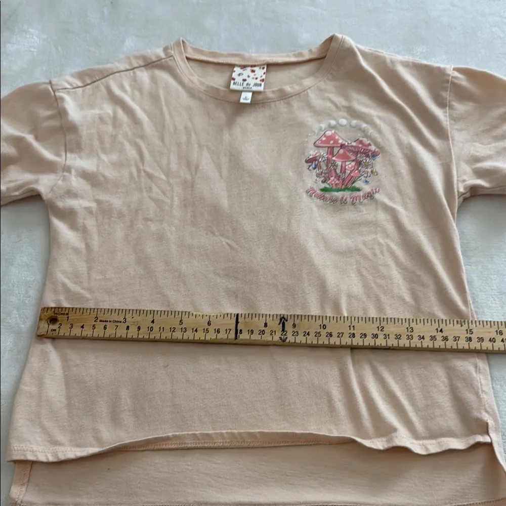 Belle du Jour Tan Graphic T-Shirt with Mushroom Design - Image 6