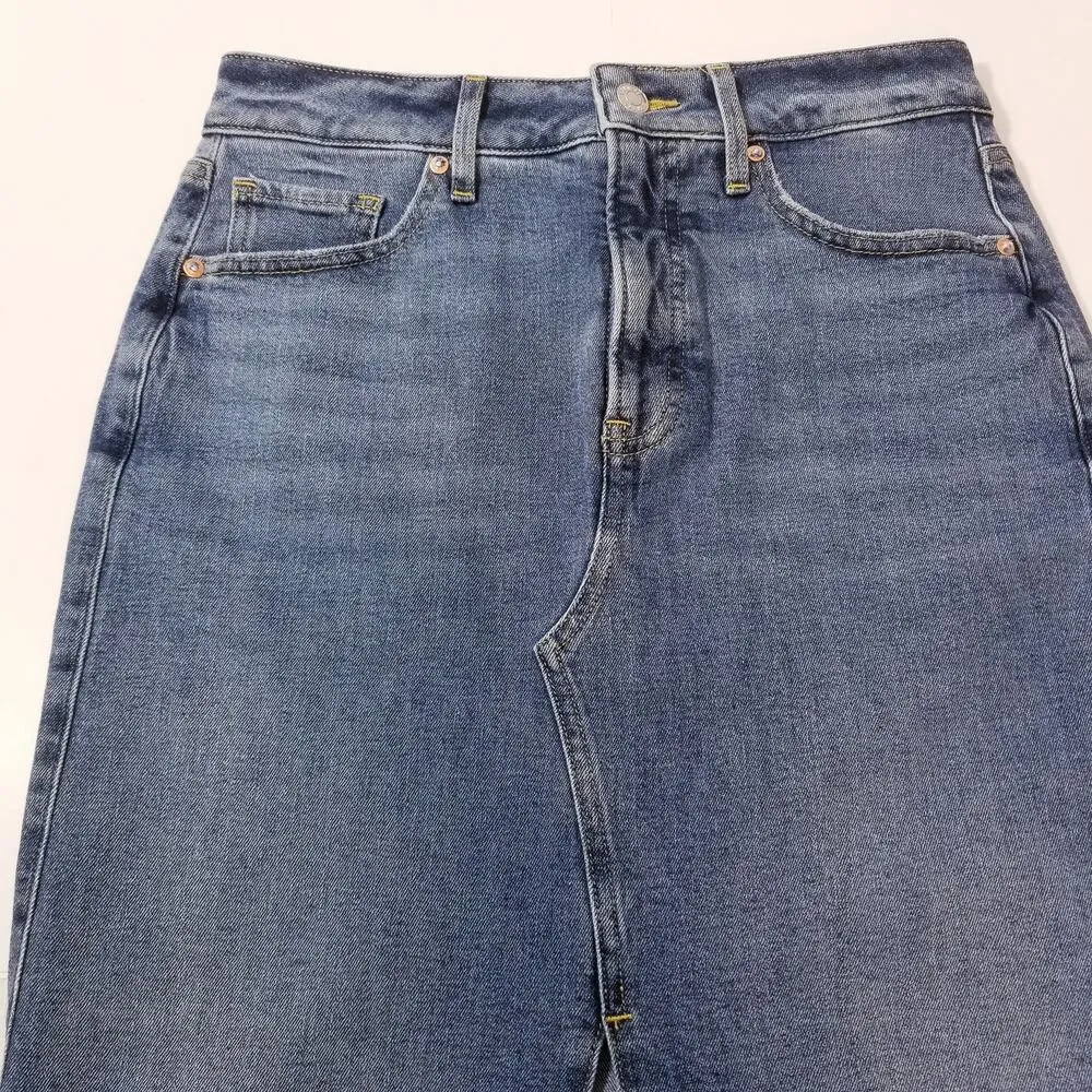 Express High Waisted Front Slit Maxi Denim Skirt - Image 12