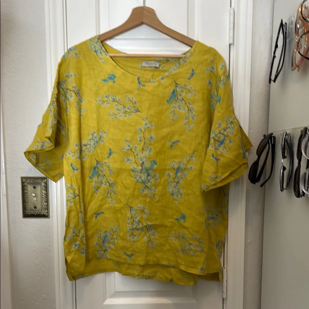 Bellambra linen cherry blossom print blouse Yellow Size L - Image 3