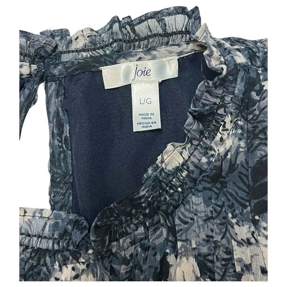 Joie Dress Womens L Thelen Baltic Swing Trapeze Chiffon High Neck Lined Blue - Image 10