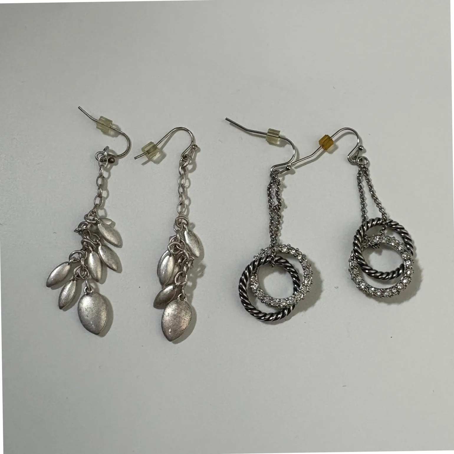 Lia Sophie Silver Tone Dangle Earrings Leaf Design & Crystal Hoop Duo - Image 4
