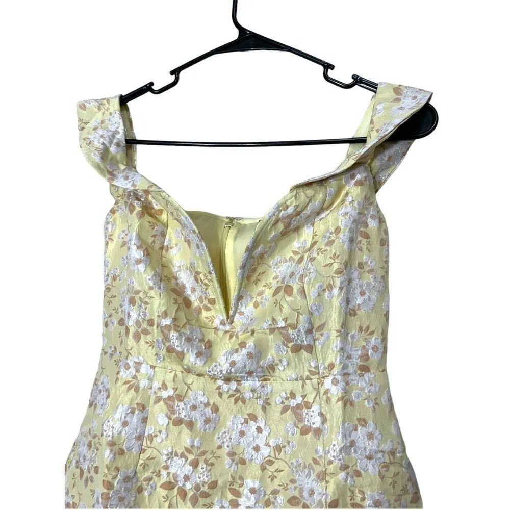 Lulus Favorite Song‎ Yellow Floral Jacquard Off-The Shoulder Mini Dress S NWT - Image 2