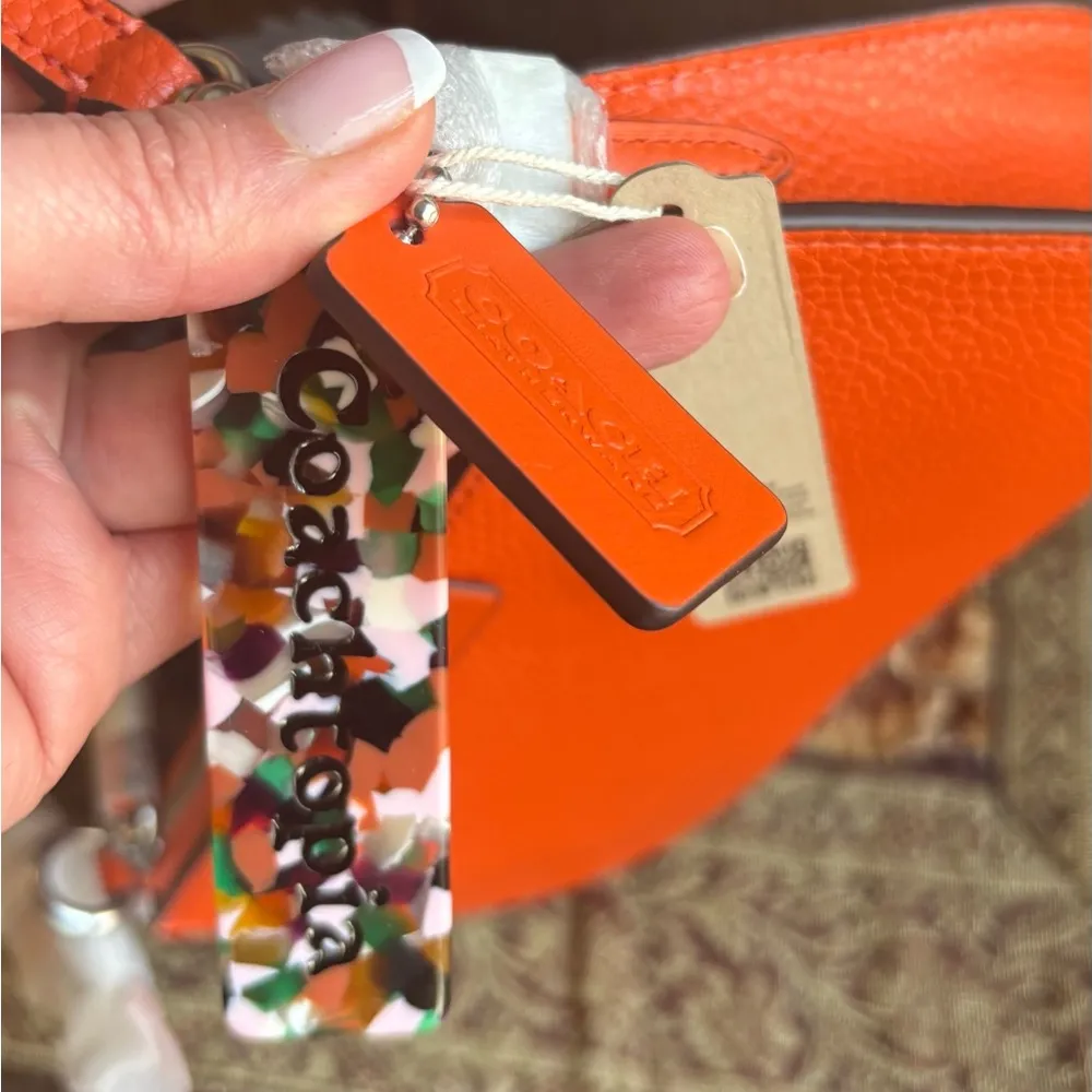 Authentic CoachTopia Orange Leather zip curved Shoulder Bag - Image 14