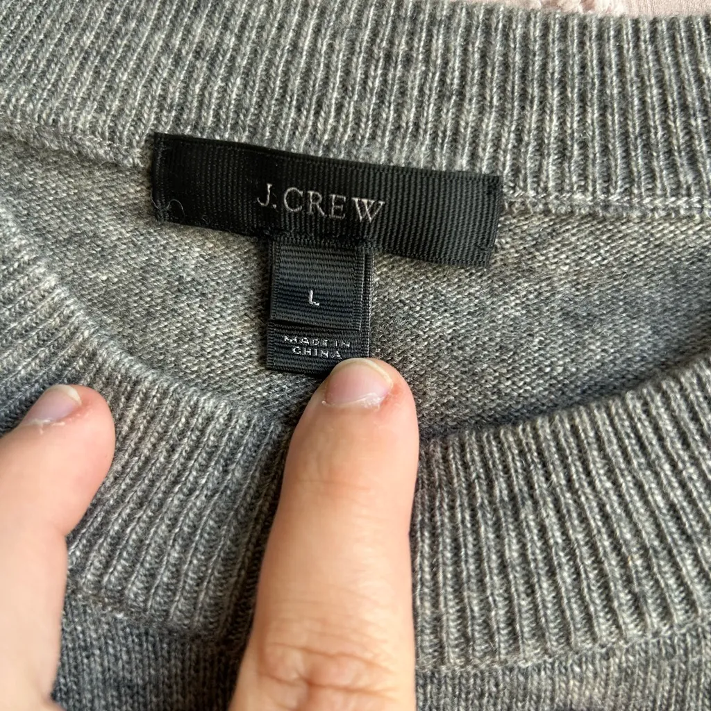 J. Crew Women’s Wool Blend Ruffle Sleeve Crewneck Sweater Sz L Heather‎ Grey - Image 4