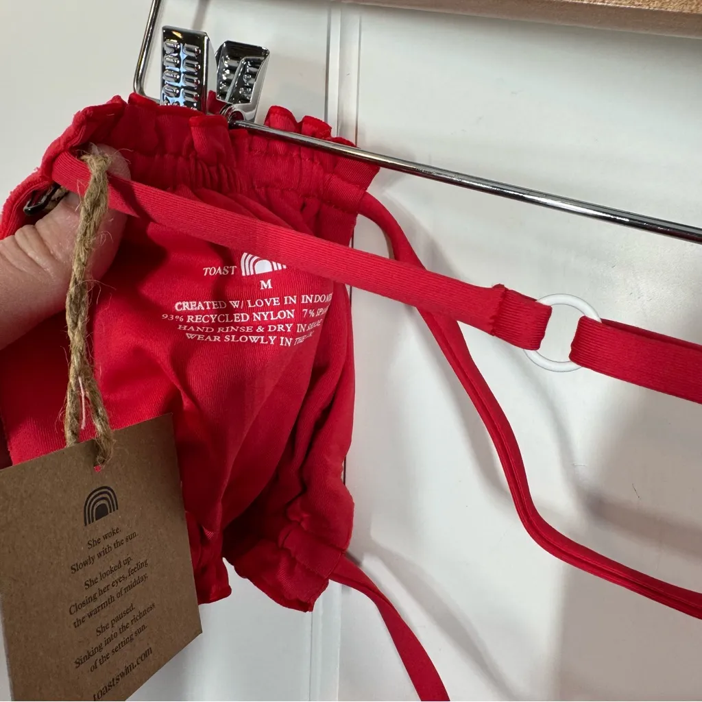 Free People Toast Swim Ribbed Ruffle Bikini Top Fire Coral Rib NWT Size medium - Image 3