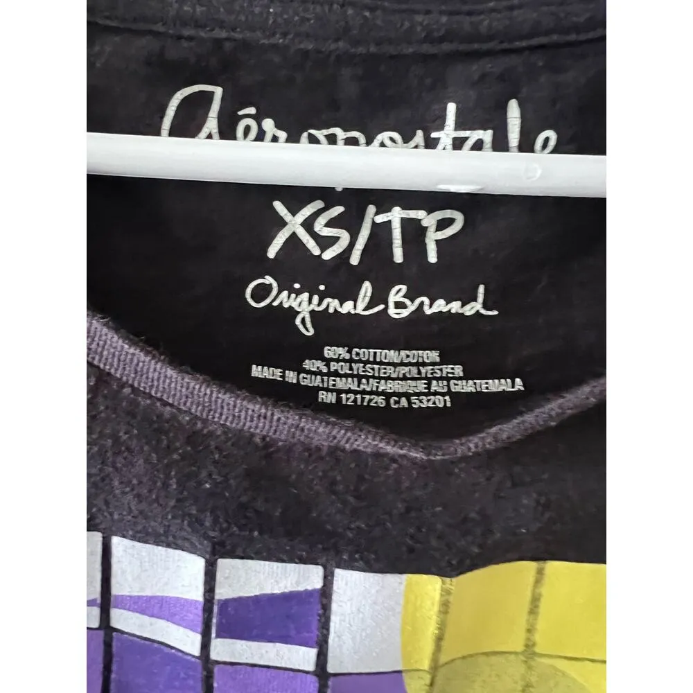 Aeropostale Top Women's Y2K XS Black Graphic Tee Palm Tree Cap Sleeve Tween - Image 2