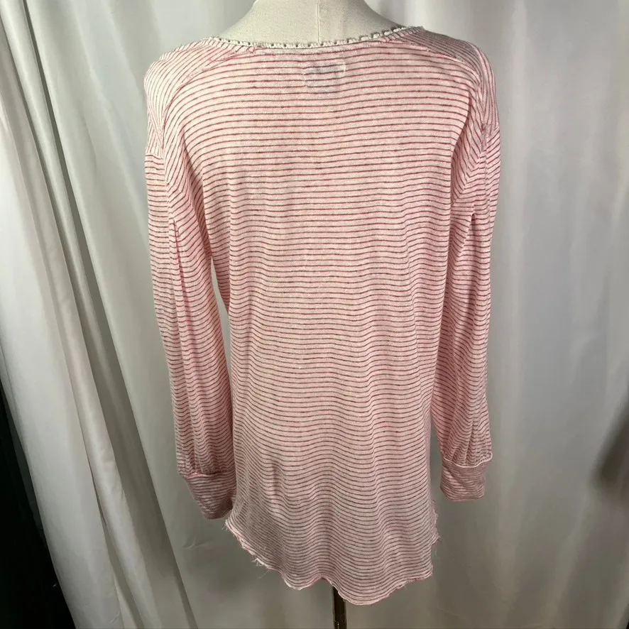 Sundance Linen Long Sleeve V Neck Top Pink Stripe Lightweight Made in Portugal M - Image 10