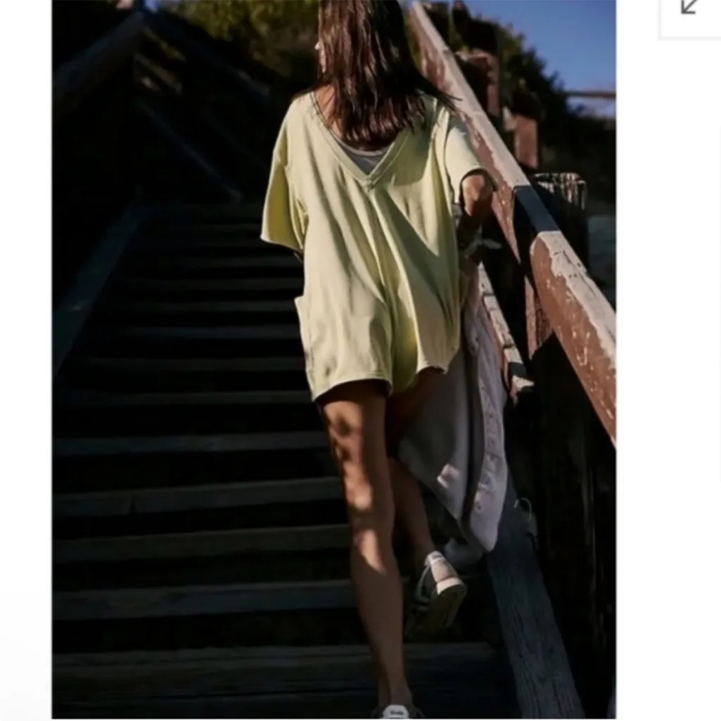 Free People Movement Hot Shot Tee Romper Yellow Green XL - Image 5