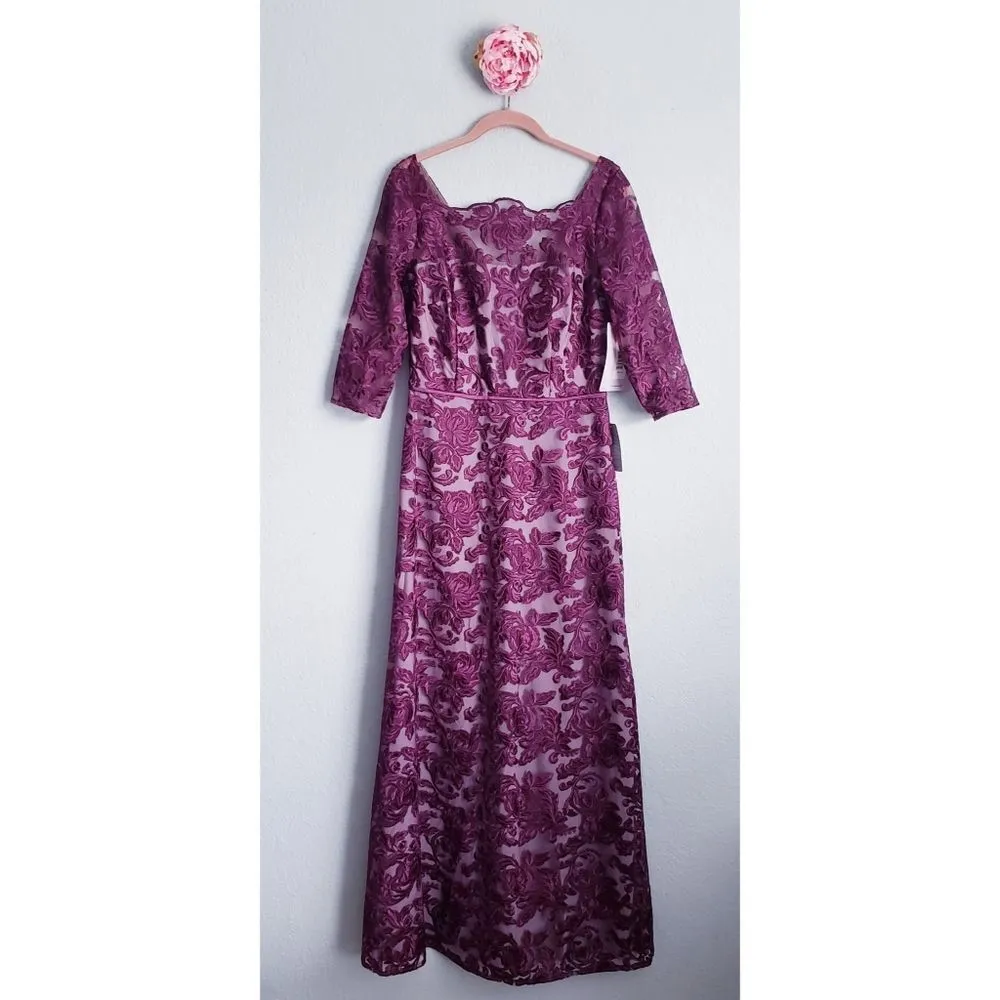 JS Collections Illusion Bateau Neck‎ Embroidered Gown - Image 4