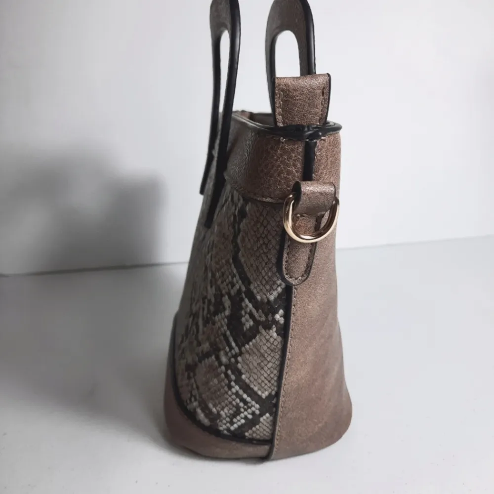 Women's Mini Handbag Tote Matching Makeup Bag Double Handles Faux Leather - Image 4