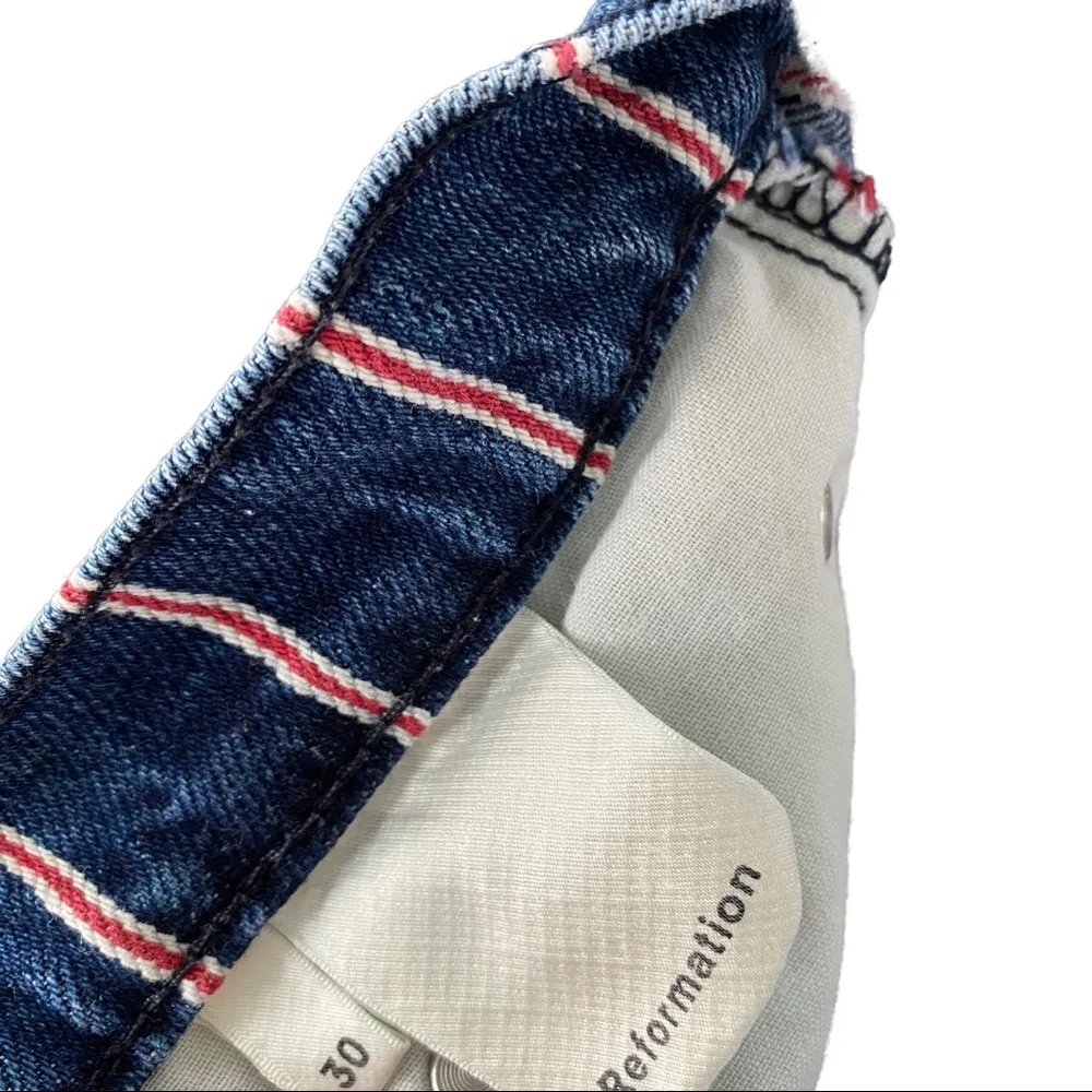 REFORMATION Denim Mini Skirt Ella Tommy Stripe 30 Jean Micro Mini Skirt - Image 5