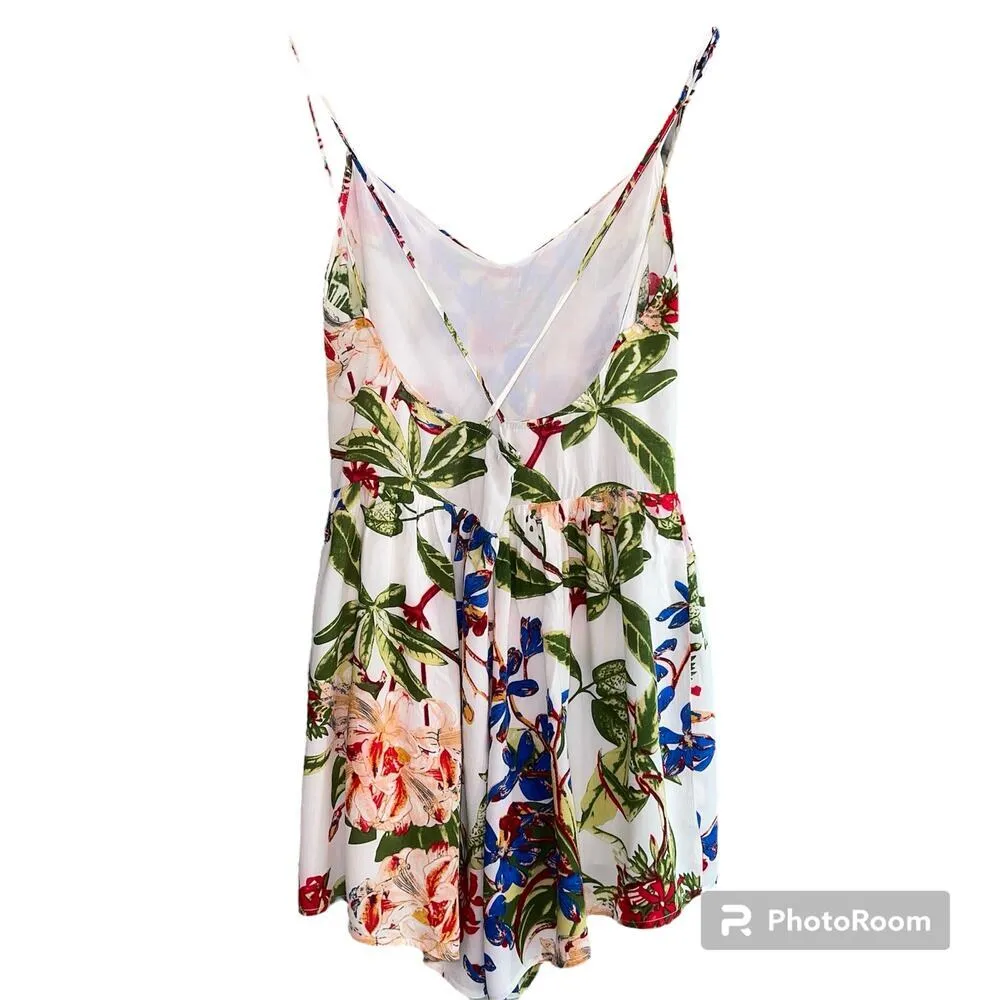 Jenn & Jo Tropical Floral Spaghetti Strap Romper Shorts Size L Hawaiian Red Size L - Image 3