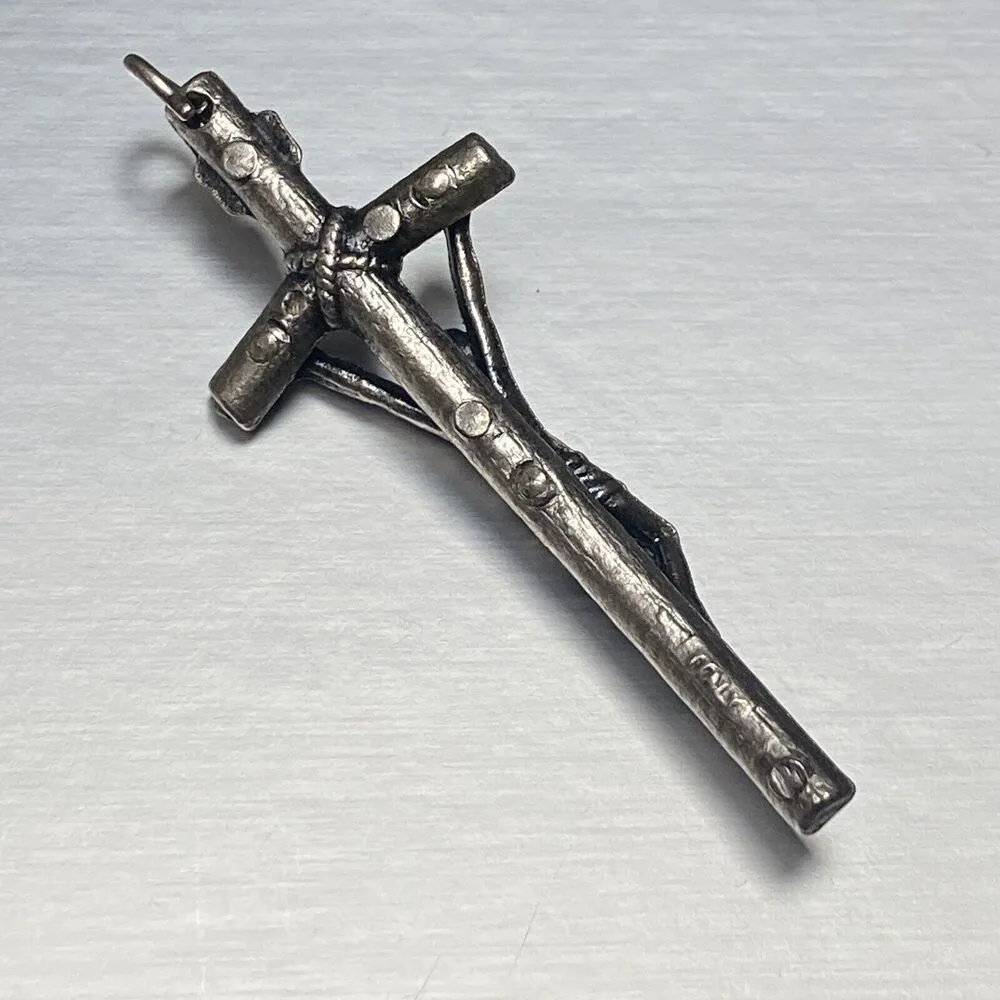 Vintage Italy Crucifix Pendant Necklace Silver Tone Cross - Image 2