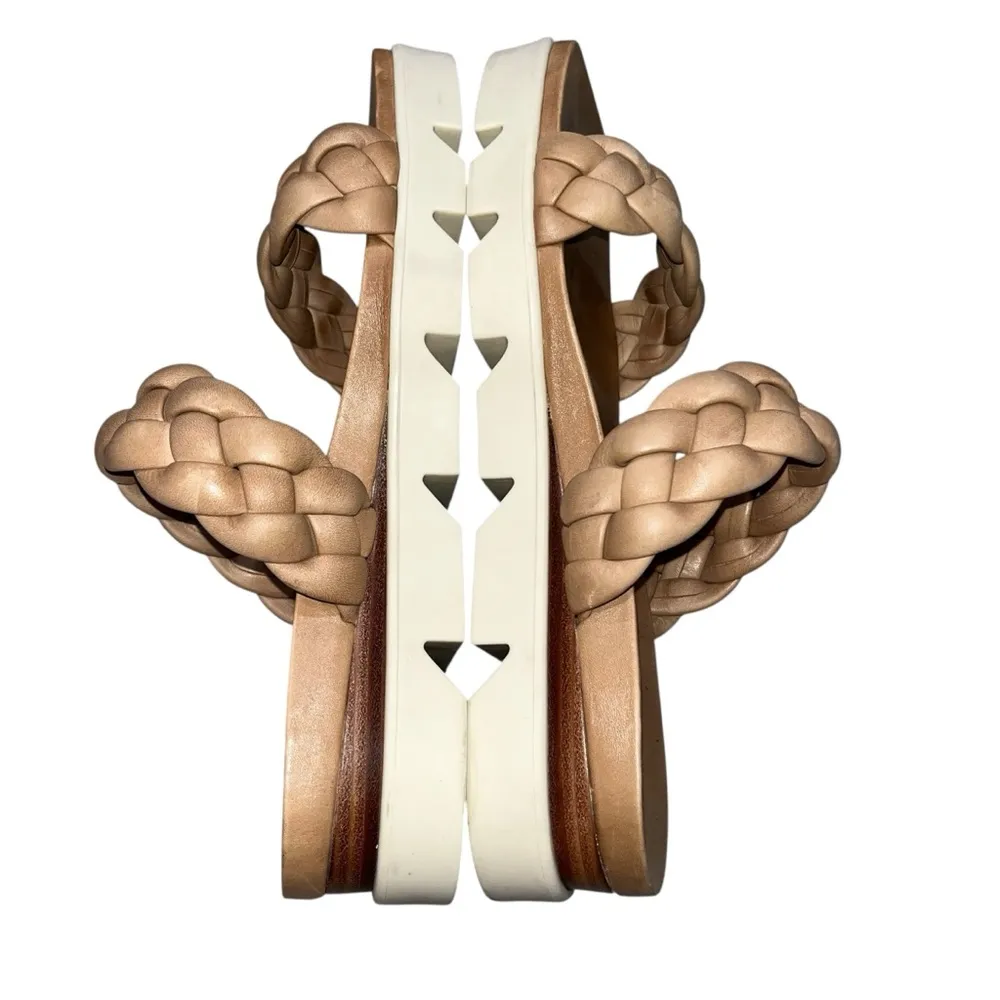 Anthropologie Bernardo Ciara Tan Braided Leather Platform Lug-sole Slides 10 - Image 6