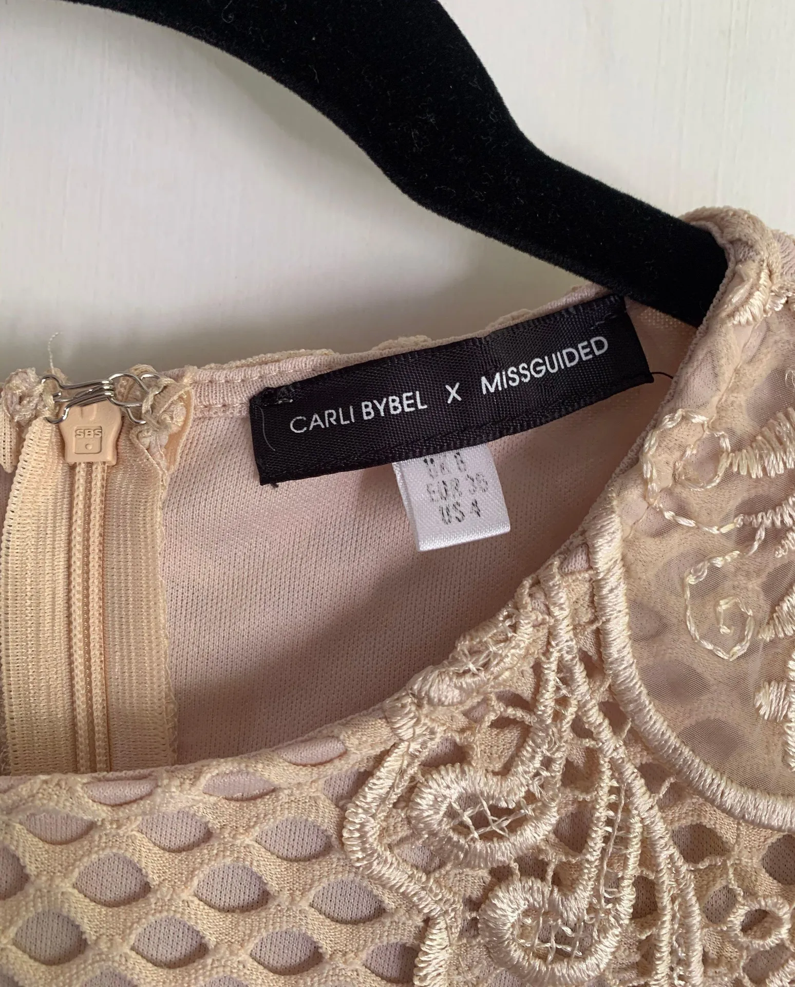 Missguided Carli Bybel Nude Crochet Bodycon Mini Dress - Image 4