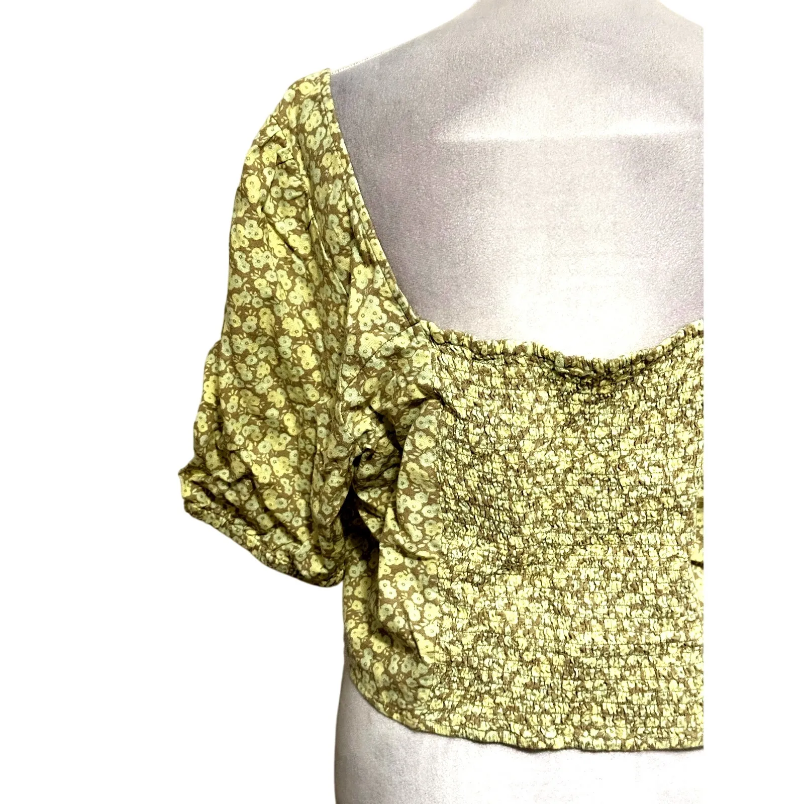 BP. Puff Sleeve Crop Top Allison Linen Blend Yellow Floral Women's Plus 2X NWOT - Image 6