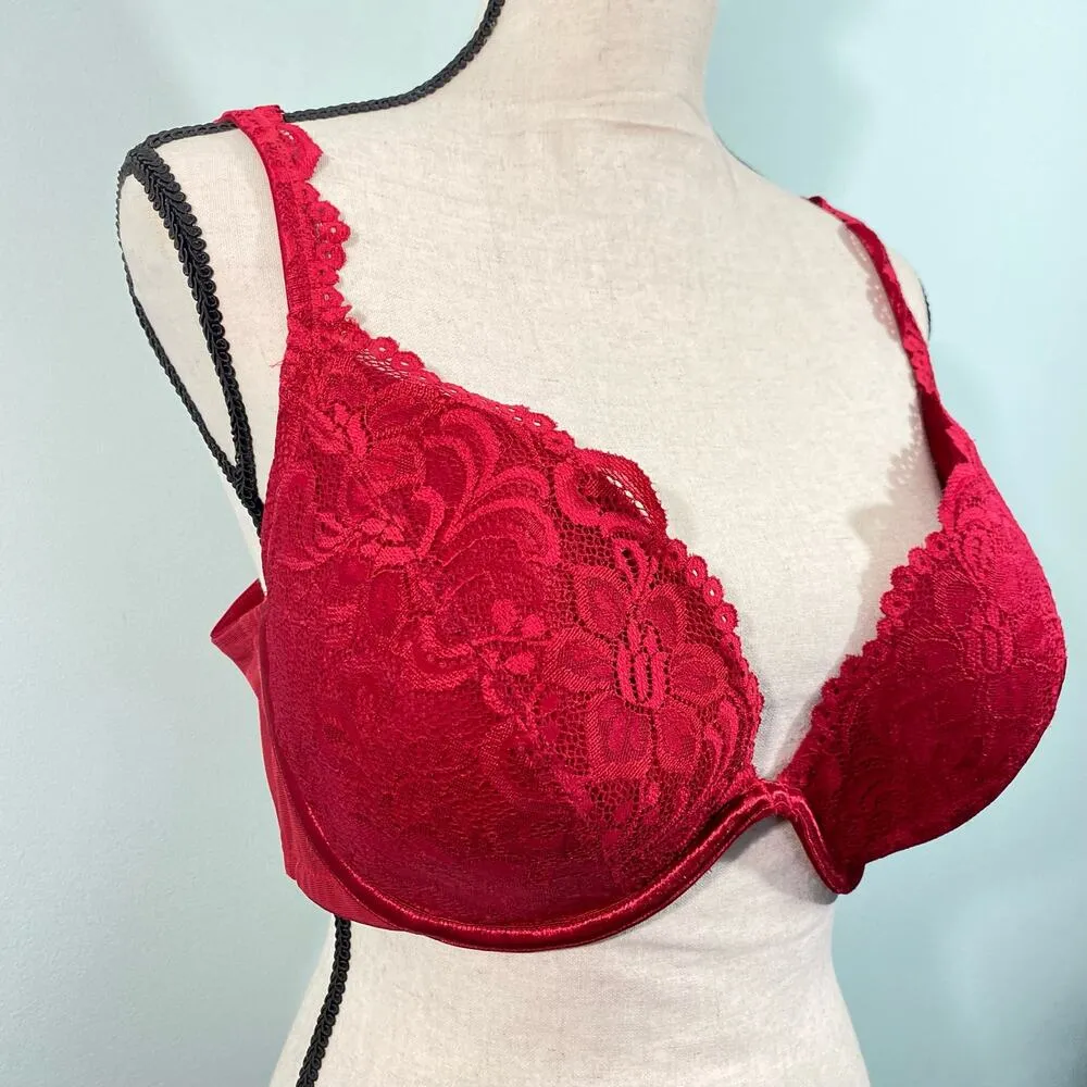 Cacique Red Overlay Lace Underwire Lightly Padded Bra Size 42D - Image 3