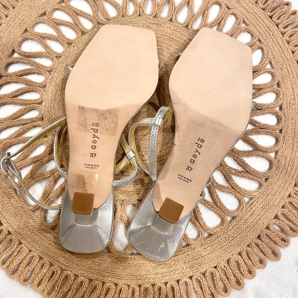 Aeyde Elise Leather Toe Post Sandals Silver Heel Size EU 37 - Image 13