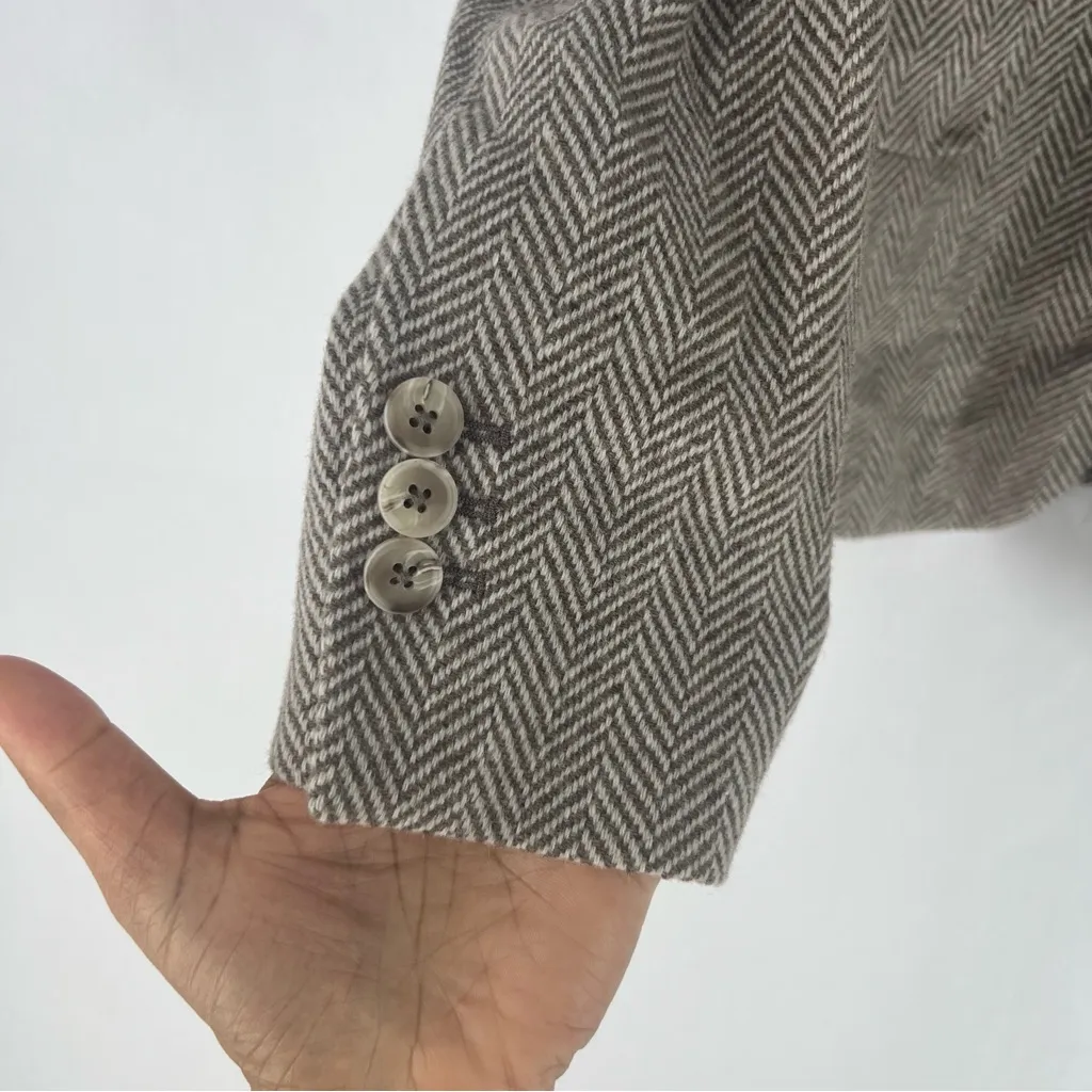 Massimo Dutti Women's Wool‎ Blend Herringbone 1 Button Blazer Tan White Size 6 - Image 6