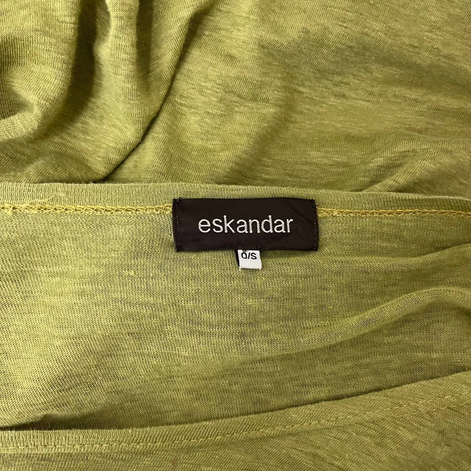 Eskandar Flowy Boxy Olive Green Slub Linen Long Sleeve Oversized Top O S Logam Size undefined - Image 5