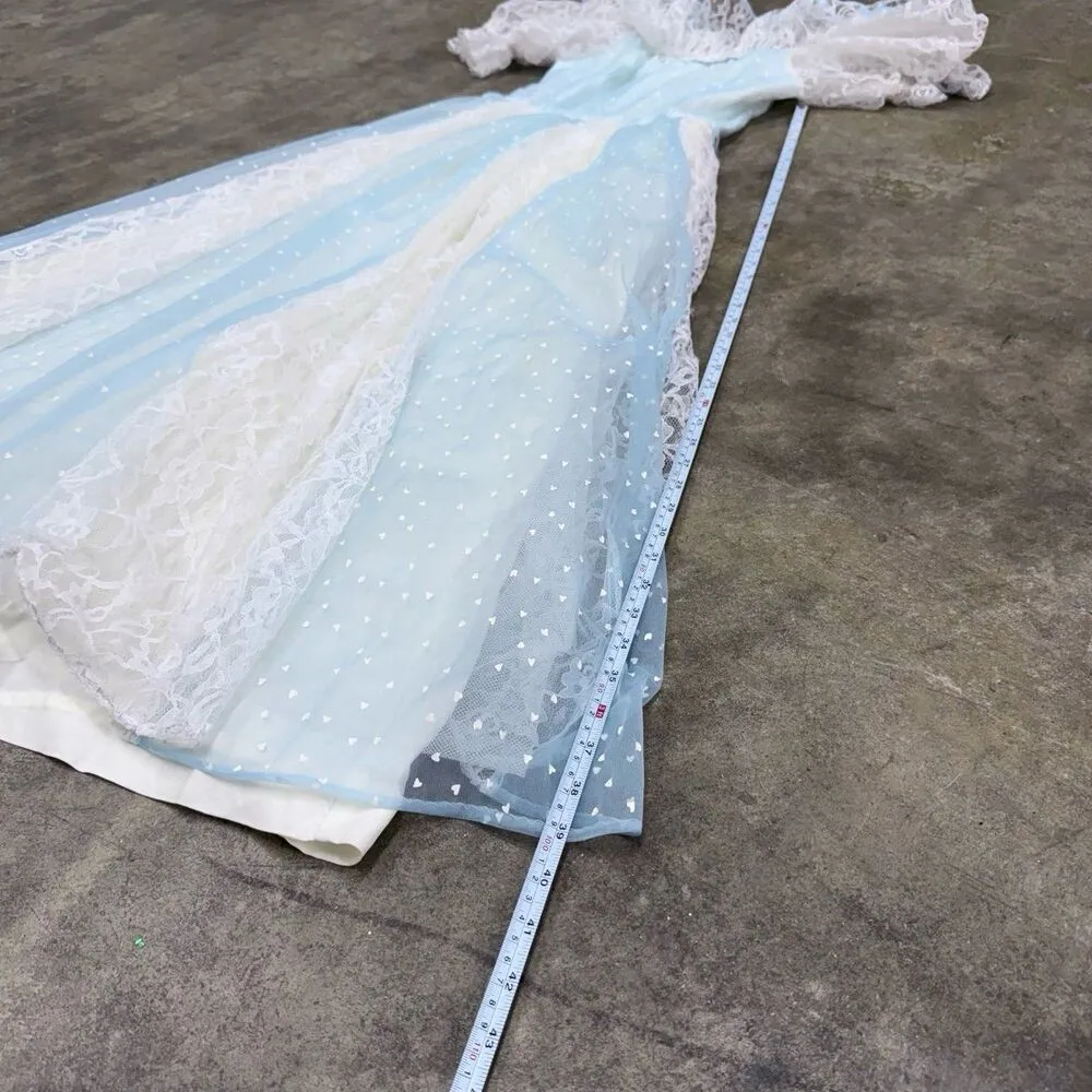 Vintage coquette tulle lace cottagecore striped heart printed maxi dress - Image 5