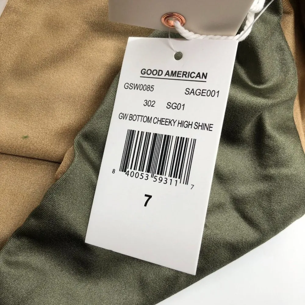 Good American Good Waist Bottom Cheeky High Shine Sage Green Beige 7 US 4XL - Image 7