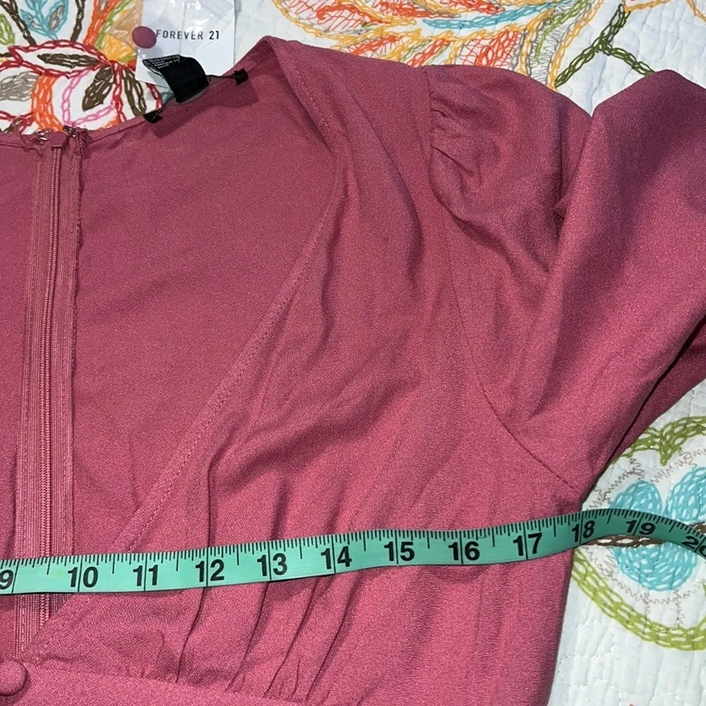 FOREVER 21 large blush dress deep v cottage core ruffle sleeve zip back closure - Image 4