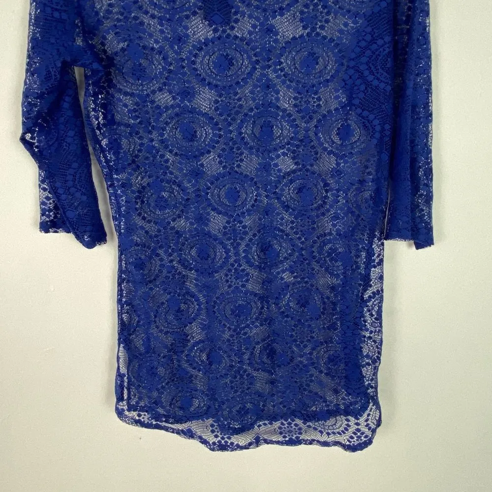 NWT Abercrombie & Fitch Royal Blue Lace 3/4 Sleeve Top Swim Cover Up Size XS NEW - Image 9