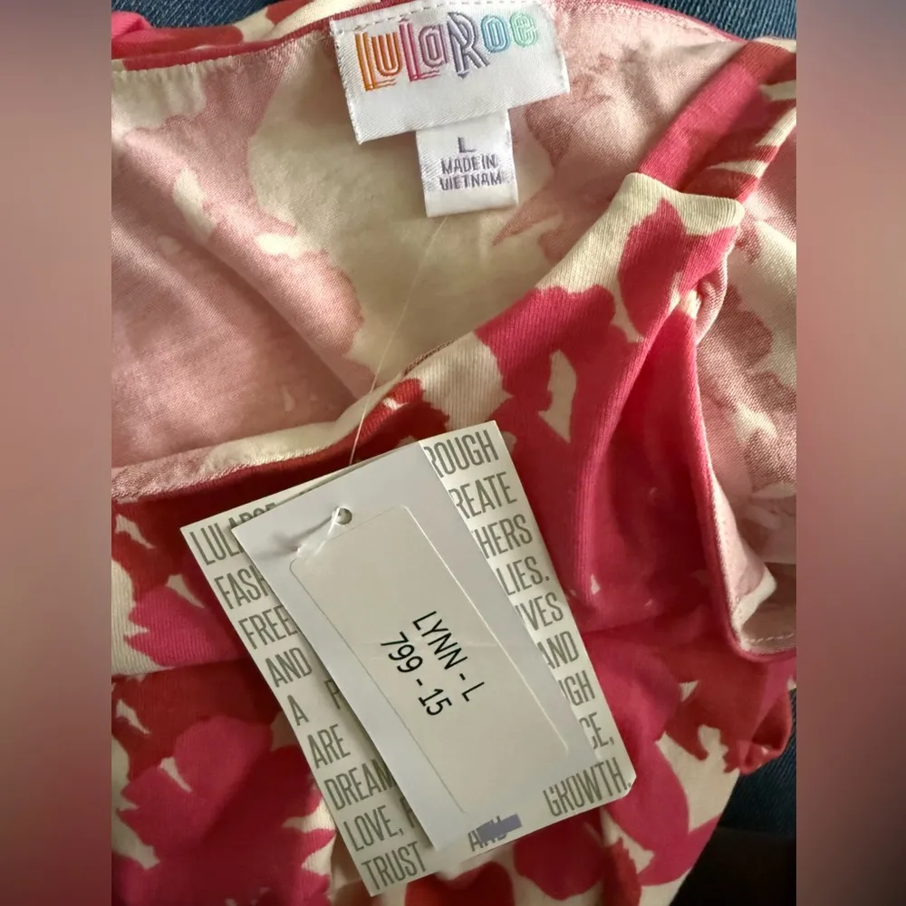 Lularoe Women’s Sz Large Lynn - Pink and Red Floral New NWT Dress Romper - Image 4