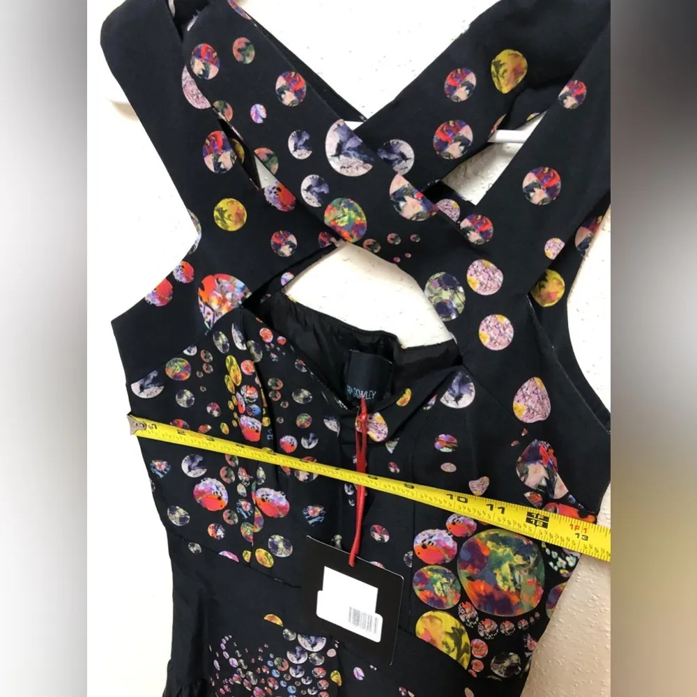 Cynthia Rowley "NWT" Cut Out Dress with Botanical Dot in Black Size 6 - Image 3