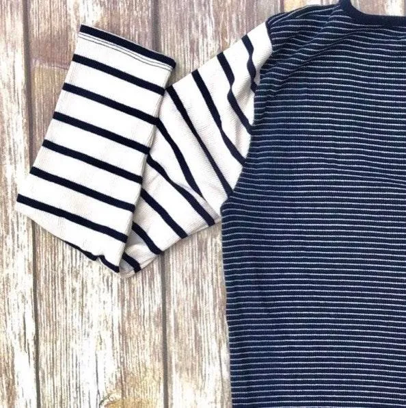 Striped Thermal Henley scoop neck 3/4 Sleeve Tee Shirt  - Image 4