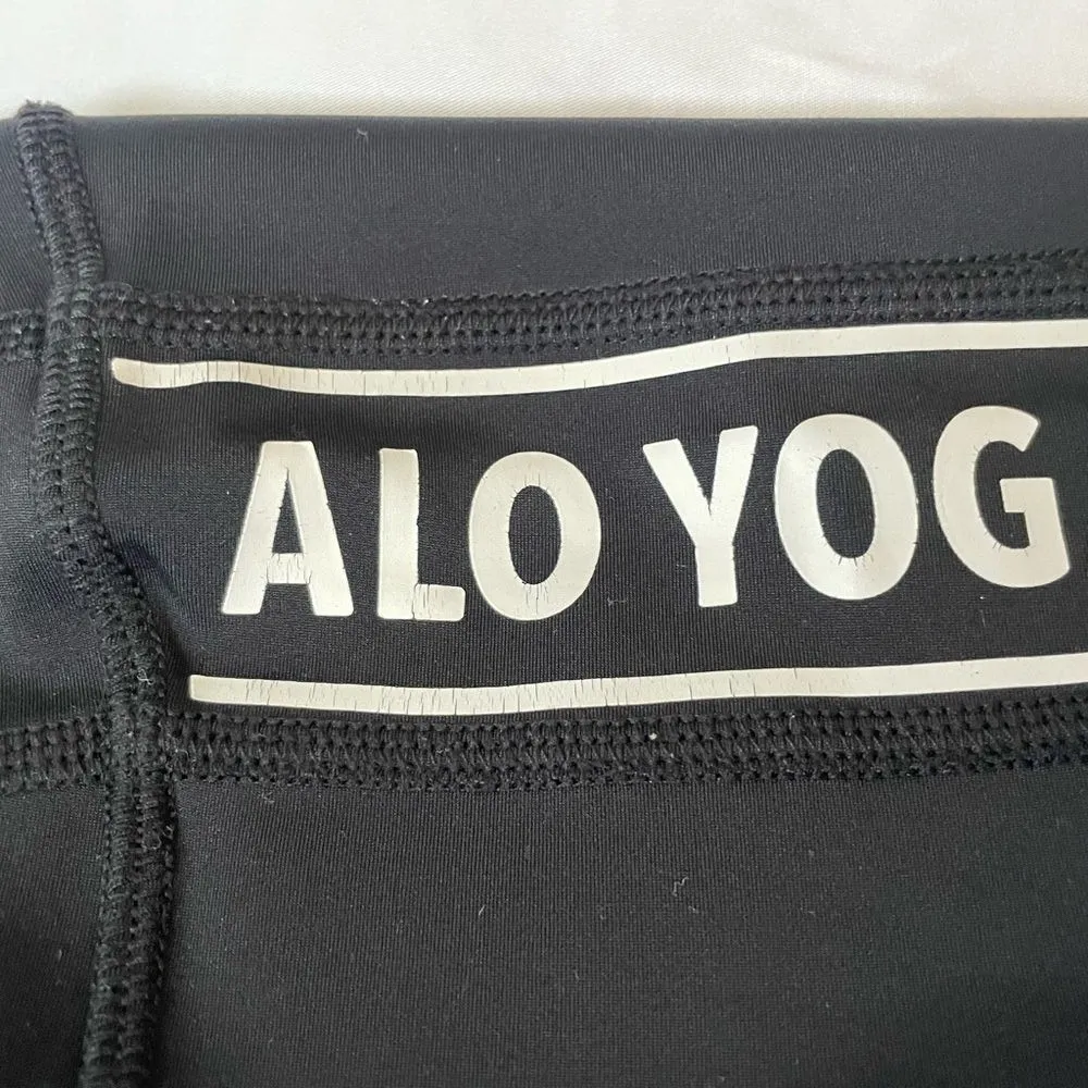 ALO Yoga High Waist Logo Black Leggings With Mesh Bottoms - Image 4