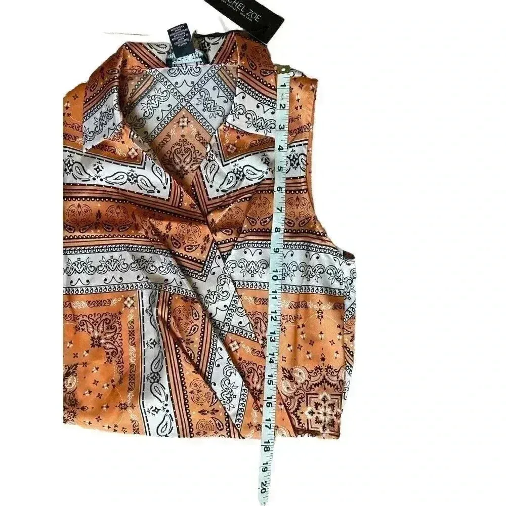 NWT Rachel Zoe Woven Boho Top Shirt‎ Wrap Blouse Sleeveless Satin Size S Bandana - Image 10