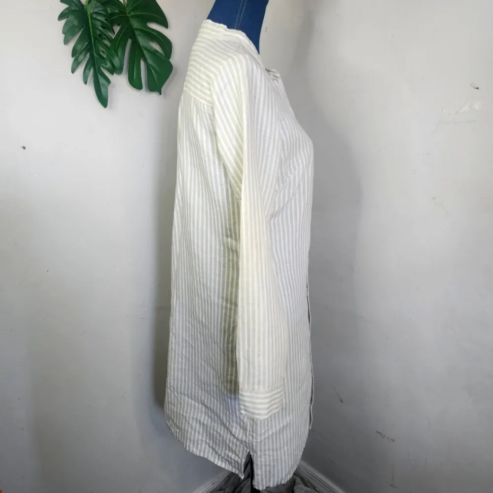 HIHO Linen Striped Button Down Shirt Dress White - Image 4