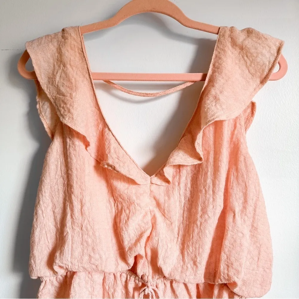 Promesa Peach Pink Ruffle Detail Open Back Tie Waist Sleeveless Boho Top Small - Image 3