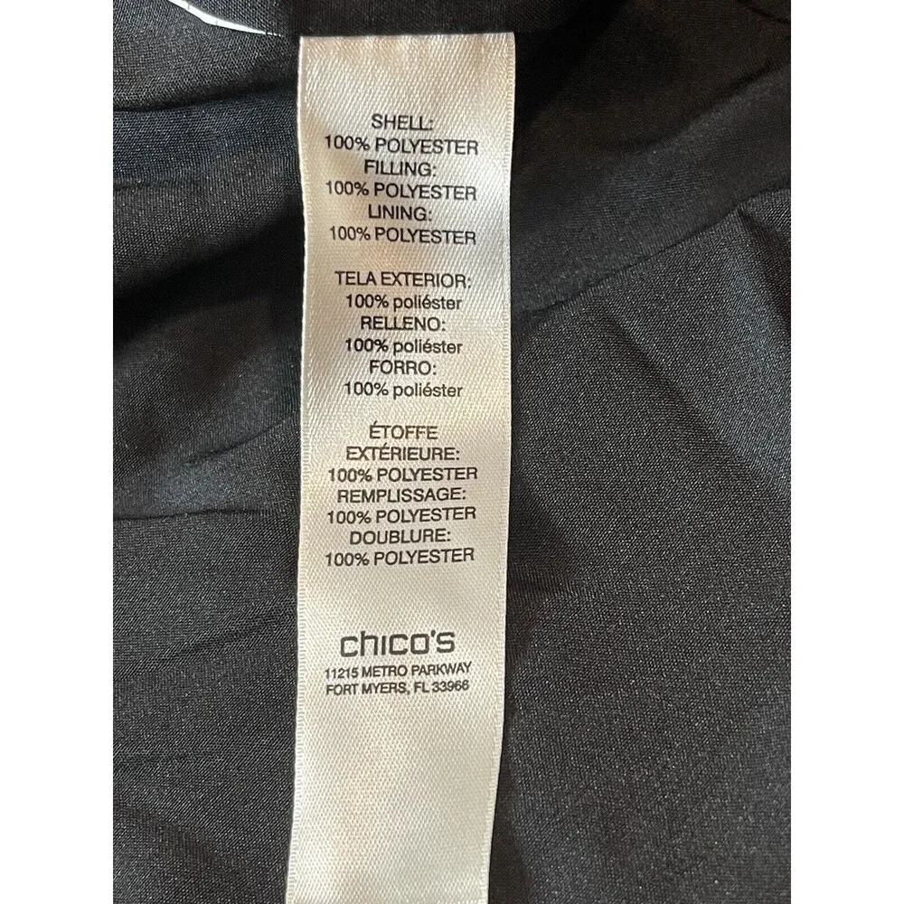 Chico’s Black Polka Dot Pink Floral Lightweight Puffer Full Zip Sz 3 (L) Coat - Image 8