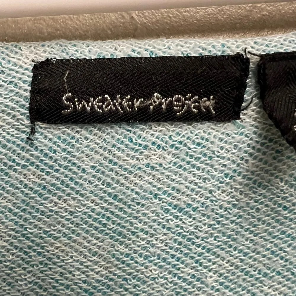 Sweater Project Light Aqua Blue Aztec Short Sleeve Oversized Blouse Size XL - Image 4