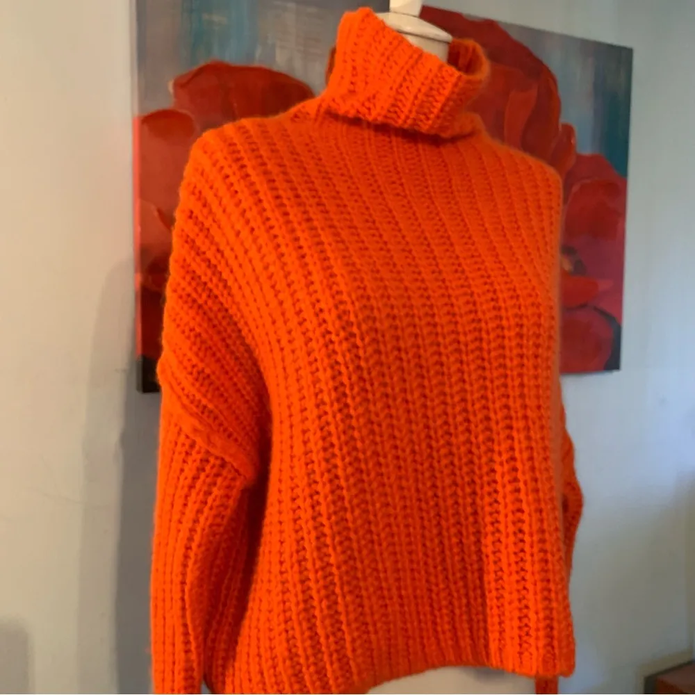 Rebecca Minkoff  (Blood Orange)Chunky Knit Cropped Turtleneck Sweater XS X-Small - Image 3
