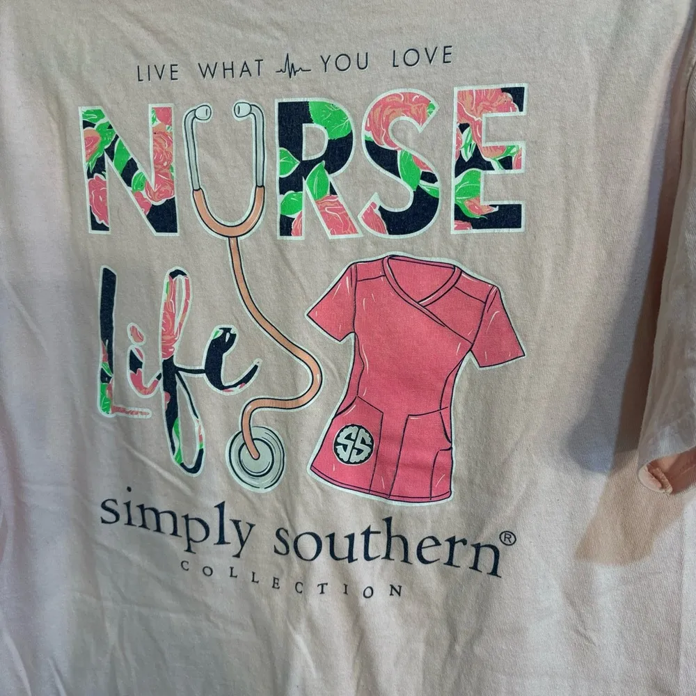 Simply Southern Collection womens nurse life graphic short sleeve t-shirt pink L - Image 4