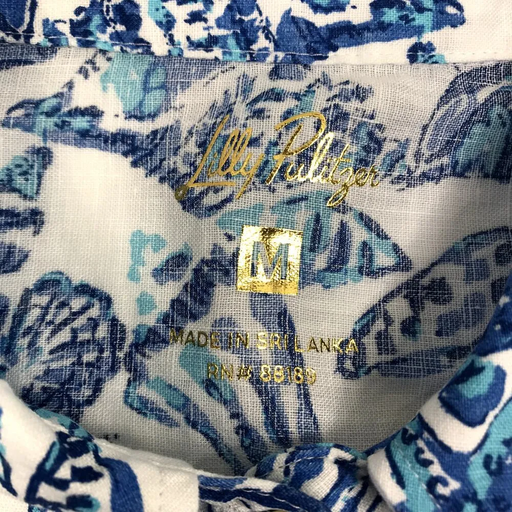 LILLY PULITZER Sea View Linen White Shell Shirt Women M Classic Versatile Resort - Image 9