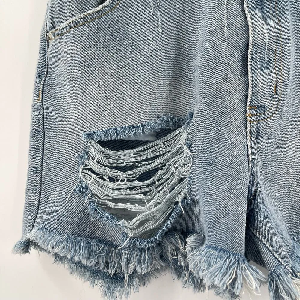 PEACH LOVE CALIFORNIA Jean Shorts Size Large Denim Faux Pockets 100% Cotton - Image 10