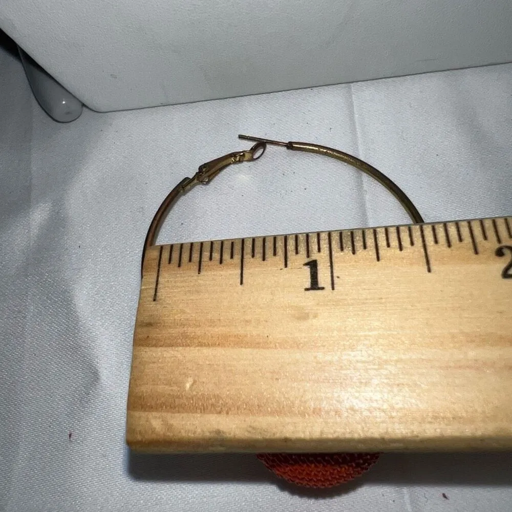 Vintage orange Cage Mesh Bead Hoop Earrings - Image 5