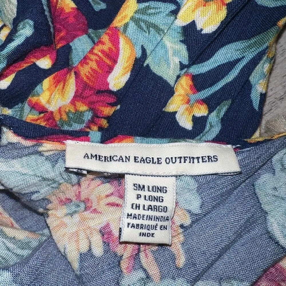 American Eagle Women's Small long Floral Sundress Dress Braided Strap Racerback Blue - Image 2