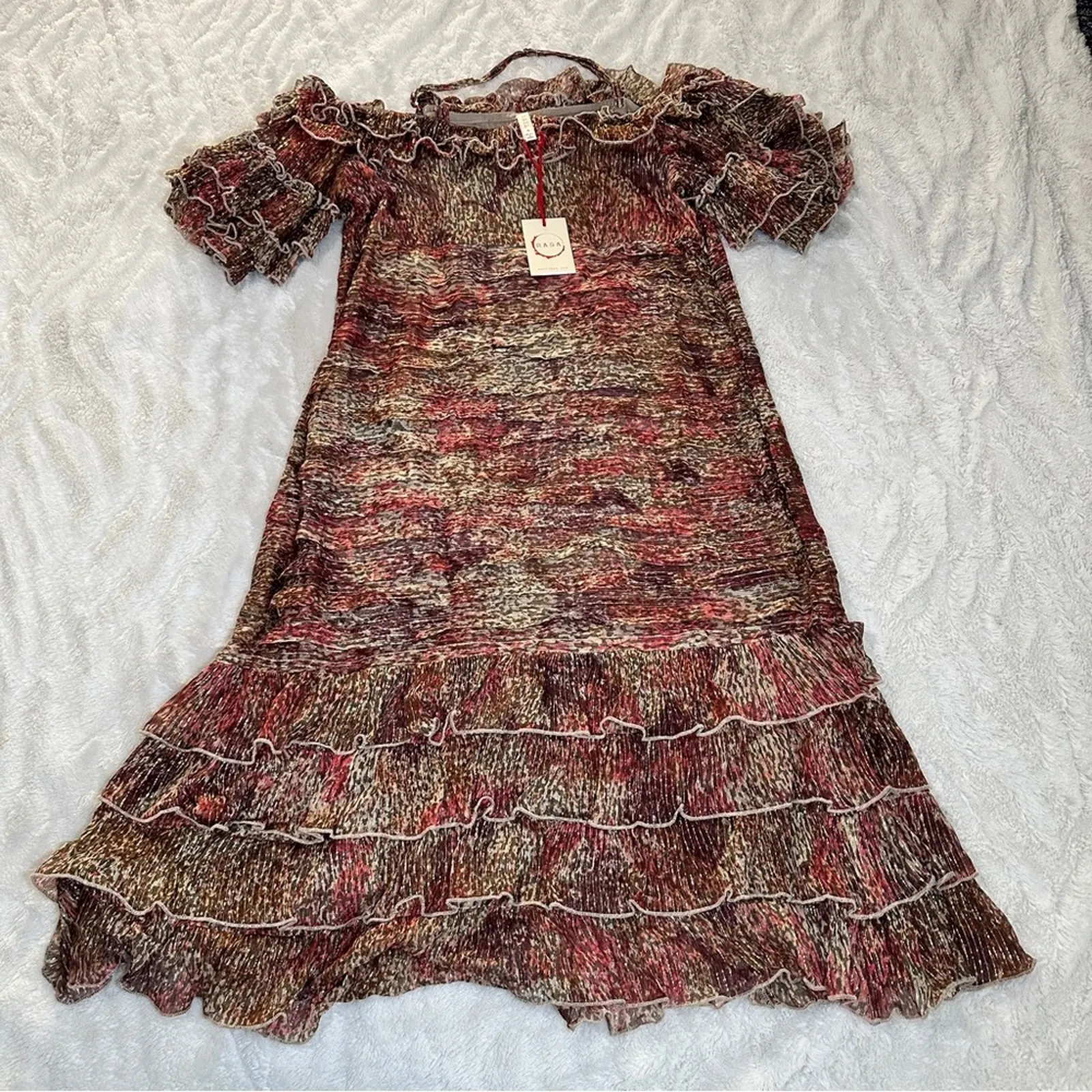 Raga Size S Romantic Gold Tan Mini Dress Cocktail Wedding Resort Rocco New - Image 10